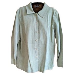 Womens Leather Suede Jacket L Green Pearl Button Western Cowgirl Spring Coat